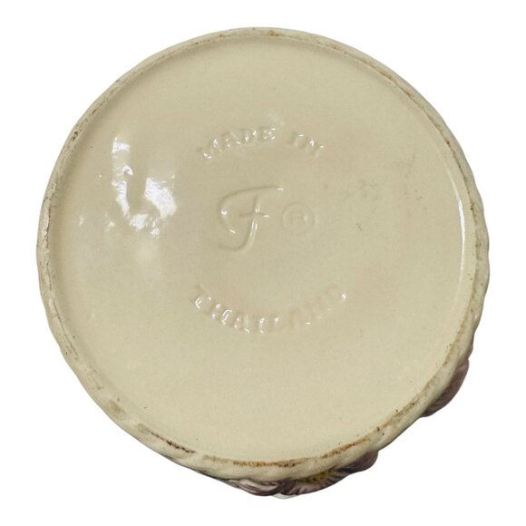 Vintage Fitz & Floyd Floral Ceramic Cookie Jar W Lid - Pink Flower Basket Design - Picture 3 of 8